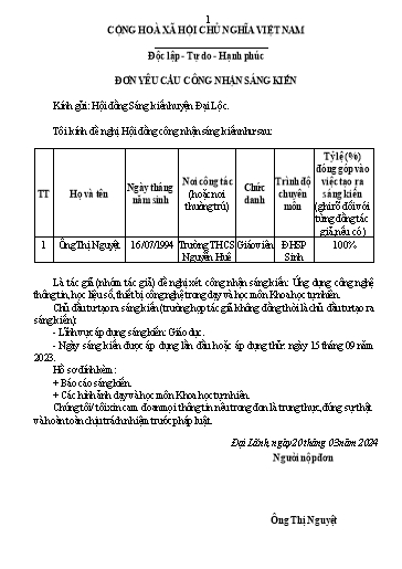 Báo cáo sáng kiến Ứng dụng công nghệ thông tin, học liệu số, thiết bị công nghệ trong dạy và học môn Khoa học tự nhiên